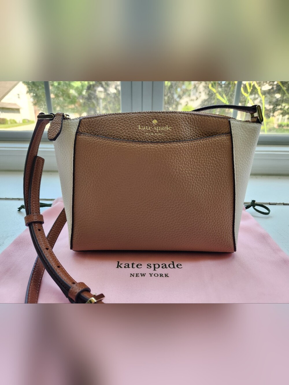 kate spade New York Pebbled Two-Tone Leather Monica Crossbody Beige & Cream